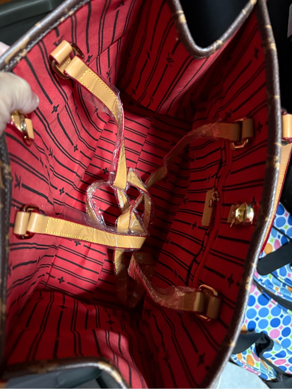 Women's Red-Striped Tote with Tan Handles